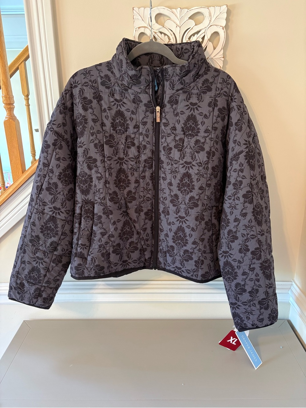 Draper James Charcoal Floral Quilted Puffer Jacket
